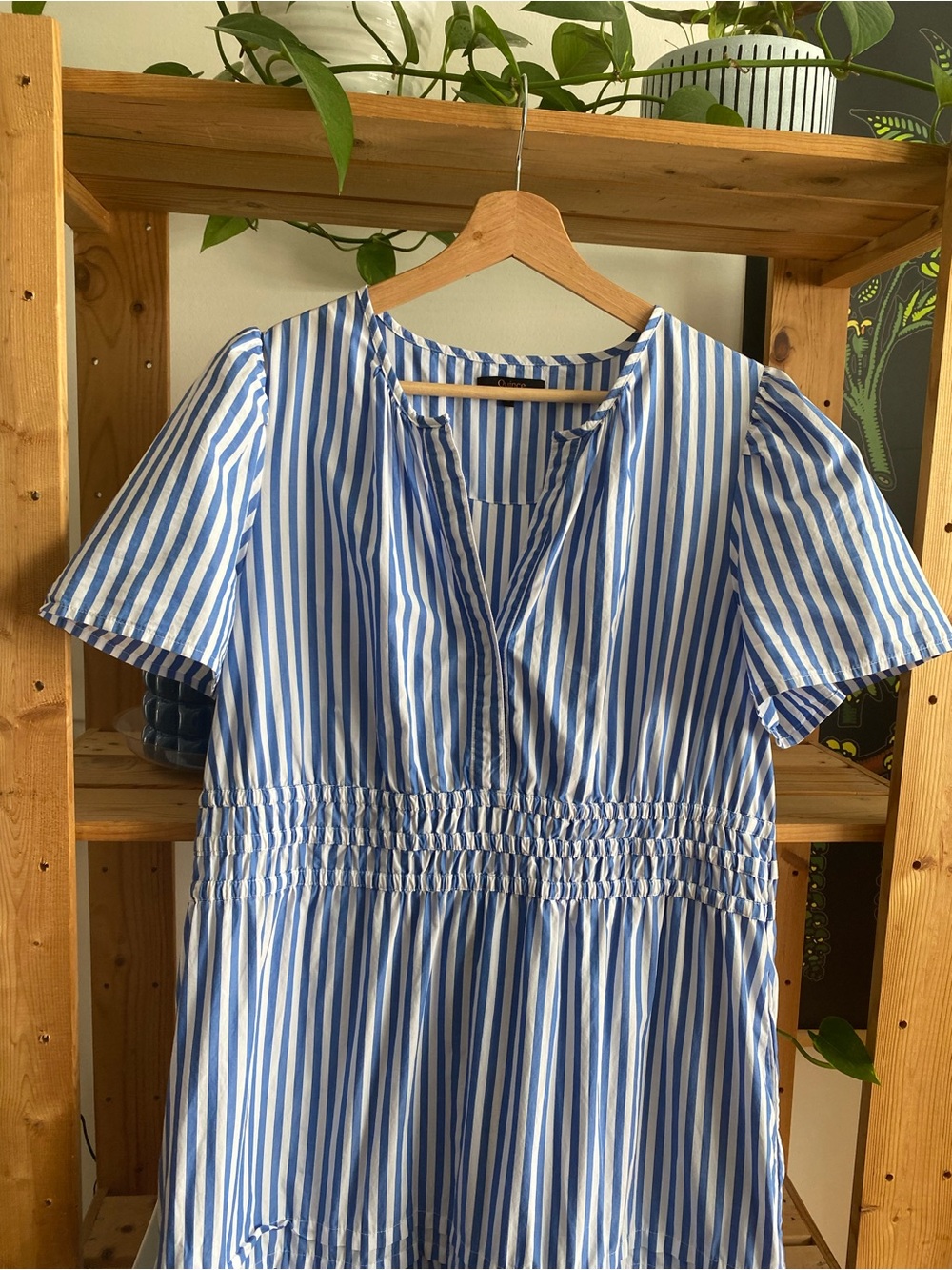 Quince Blue White Azure Stripe Organic Cotton Poplin Tiered Maxi Dress Large - Picture 8 of 16